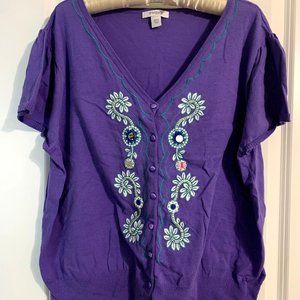 Purple Embroidered Short Sleeve Cardigan 18/20